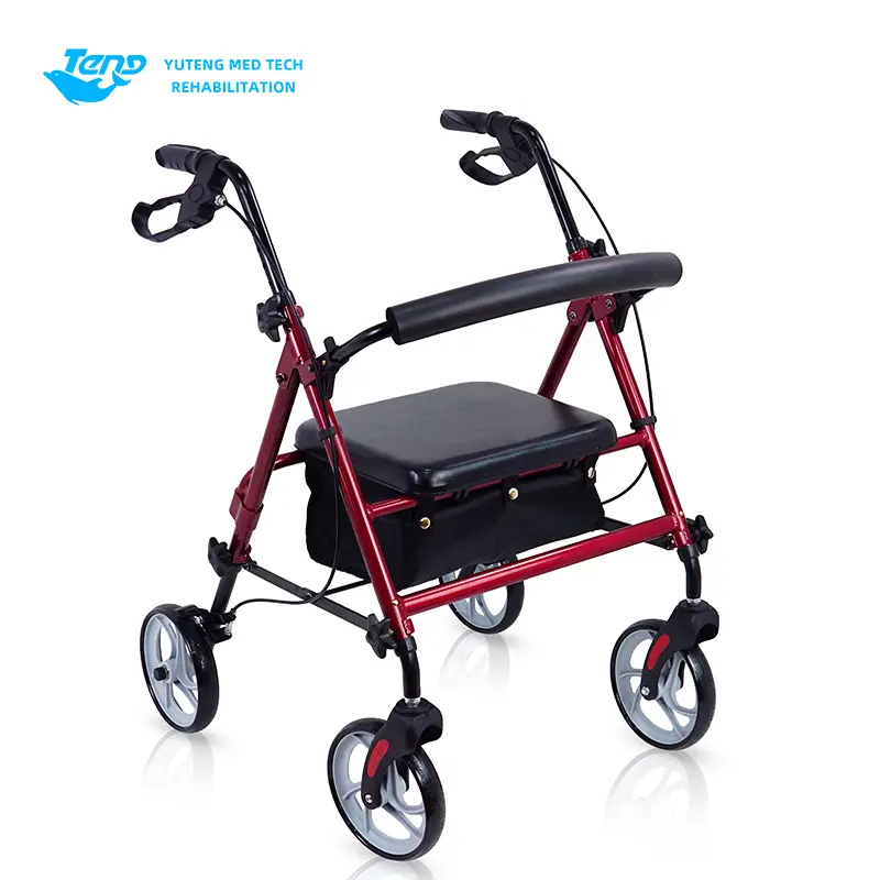 Rollator walker dengan tempat duduk dan bakul